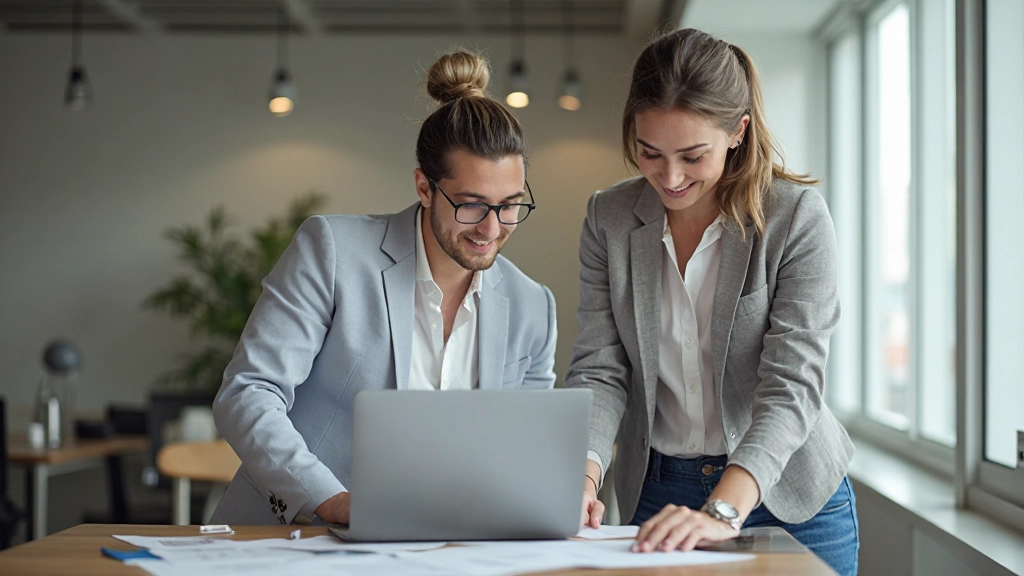 Профессионалы, сотрудничающие и обсуждающие проект в современном рабочем пространстве