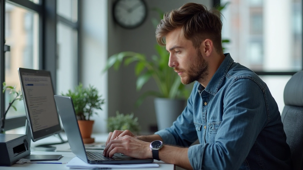 Разработчик, работающий над кодом на компьютере