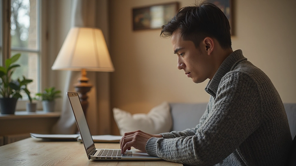 Студент изучает программу переподготовки на ноутбуке