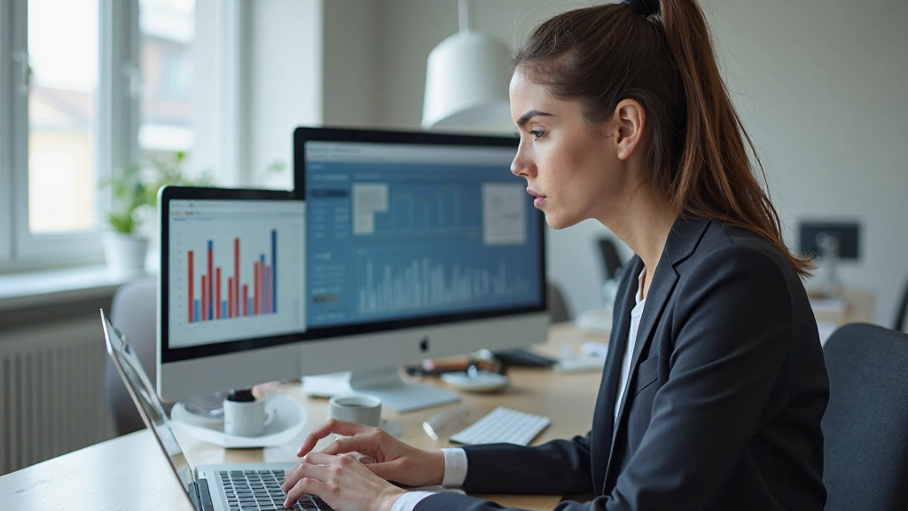 Специалист по аналитике анализирует диаграммы и графики на компьютере в офисе